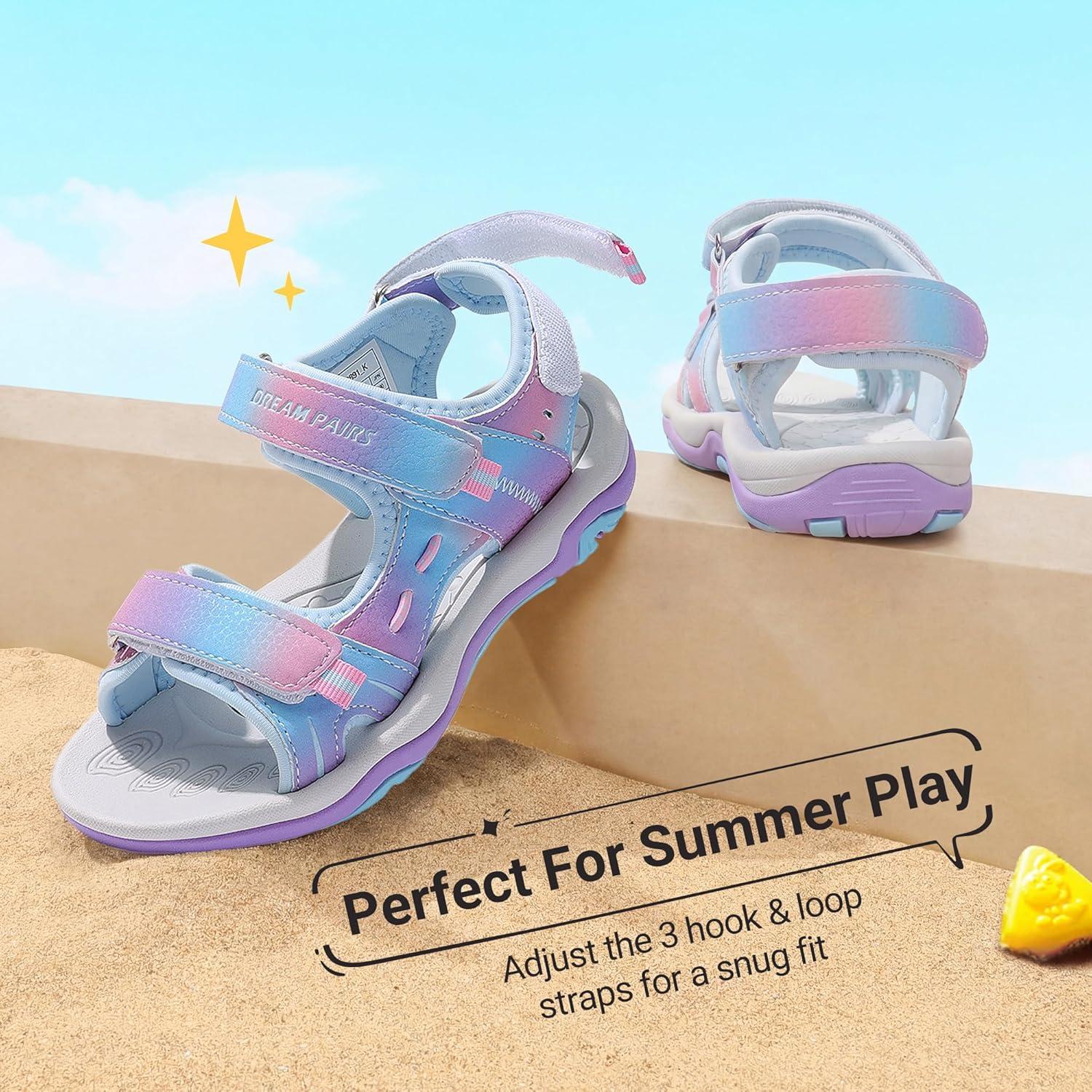 imageDREAM PAIRS Boys Girls Sandals Kids Athletic Summer Sports Water Shoes for ToddlerLittle KidBig KidRainbowPurple