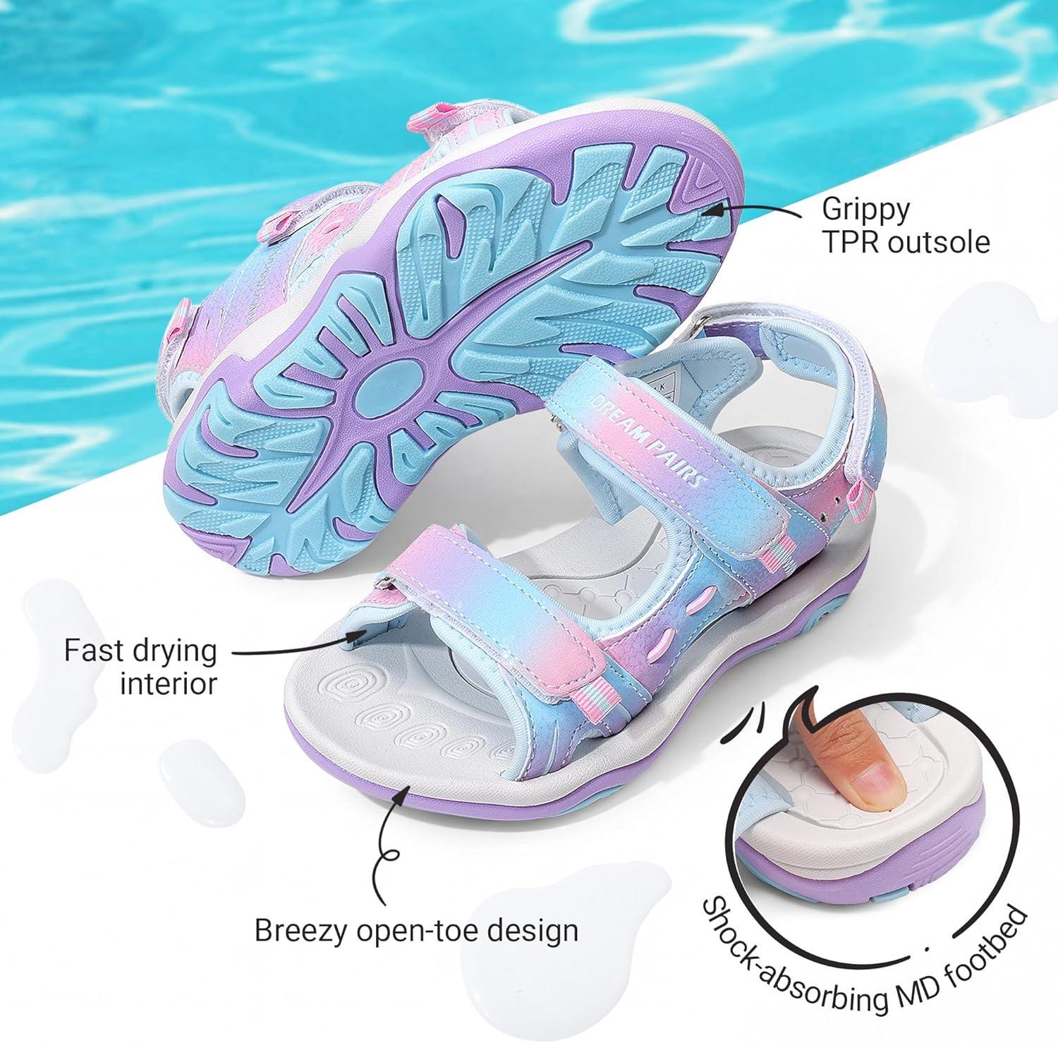 imageDREAM PAIRS Boys Girls Sandals Kids Athletic Summer Sports Water Shoes for ToddlerLittle KidBig KidRainbowPurple