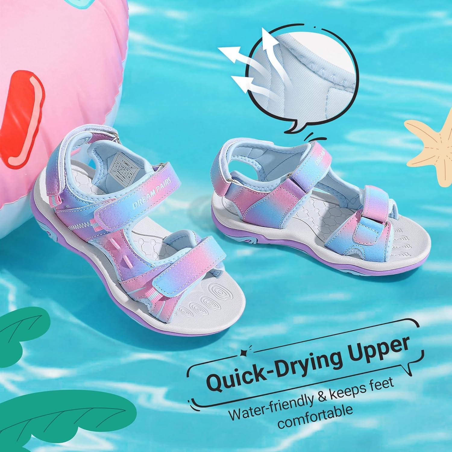 imageDREAM PAIRS Boys Girls Sandals Kids Athletic Summer Sports Water Shoes for ToddlerLittle KidBig KidRainbowPurple
