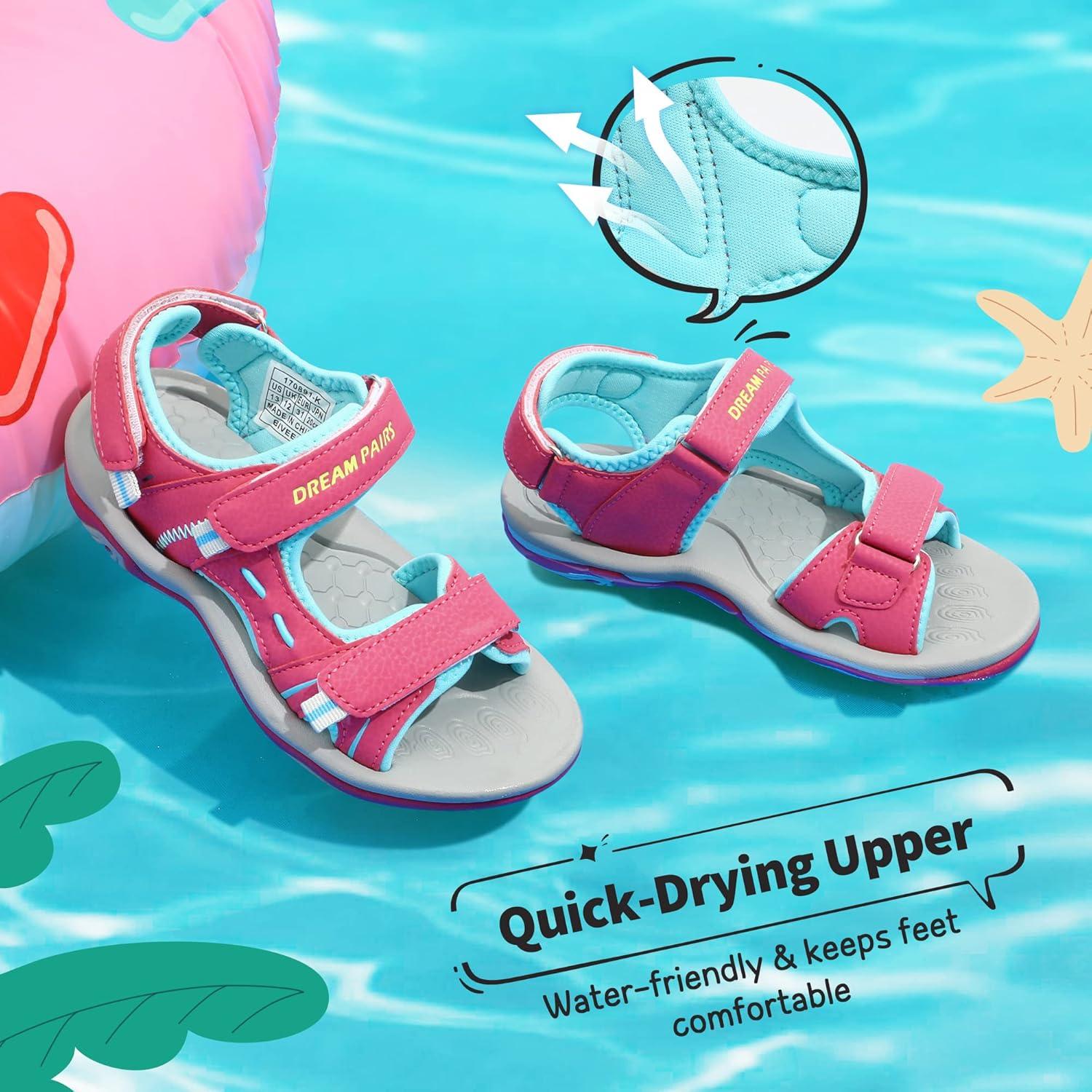 imageDREAM PAIRS Boys Girls Sandals Kids Athletic Summer Sports Water Shoes for ToddlerLittle KidBig KidRoseRed