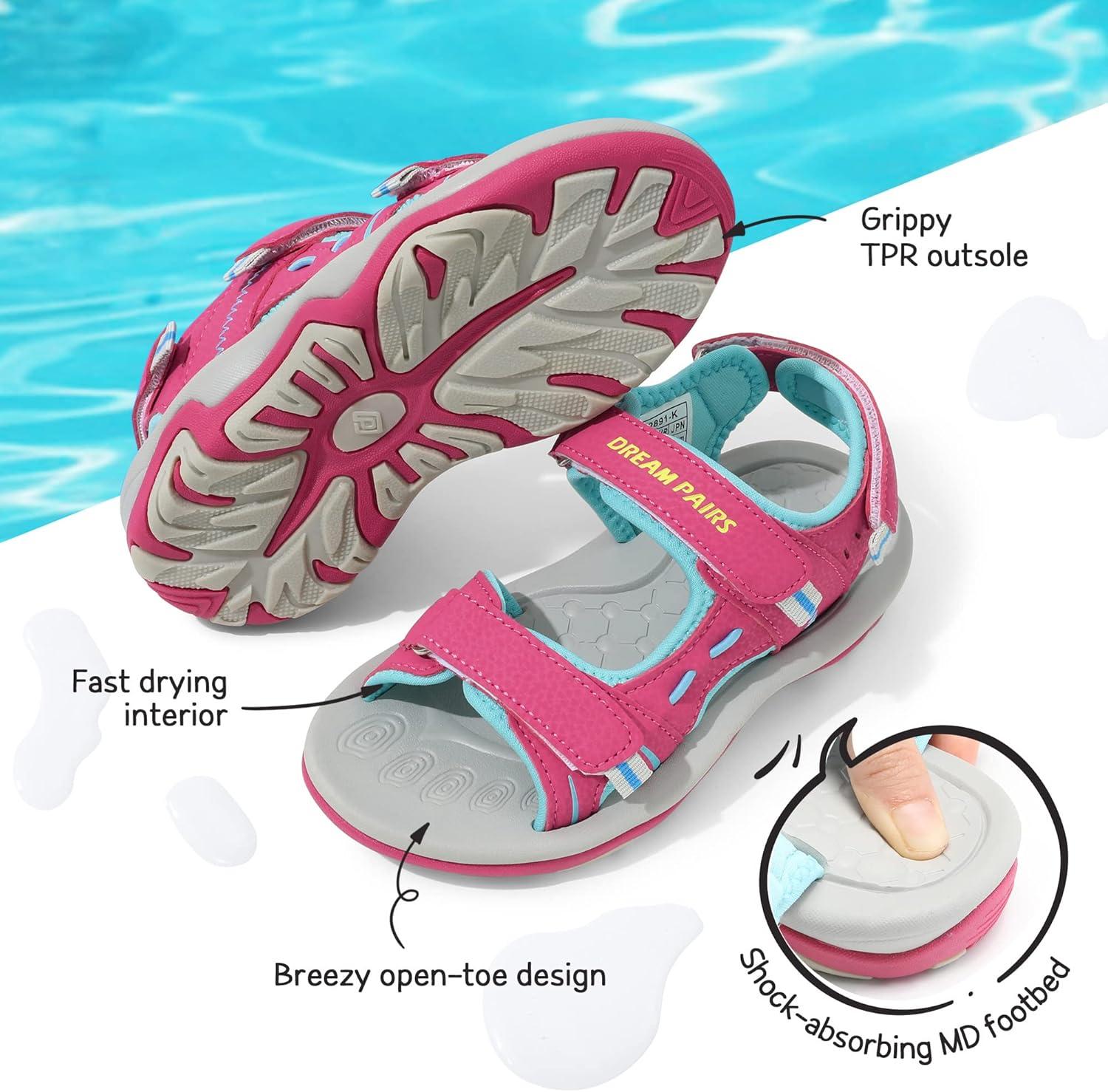 imageDREAM PAIRS Boys Girls Sandals Kids Athletic Summer Sports Water Shoes for ToddlerLittle KidBig KidRoseRed