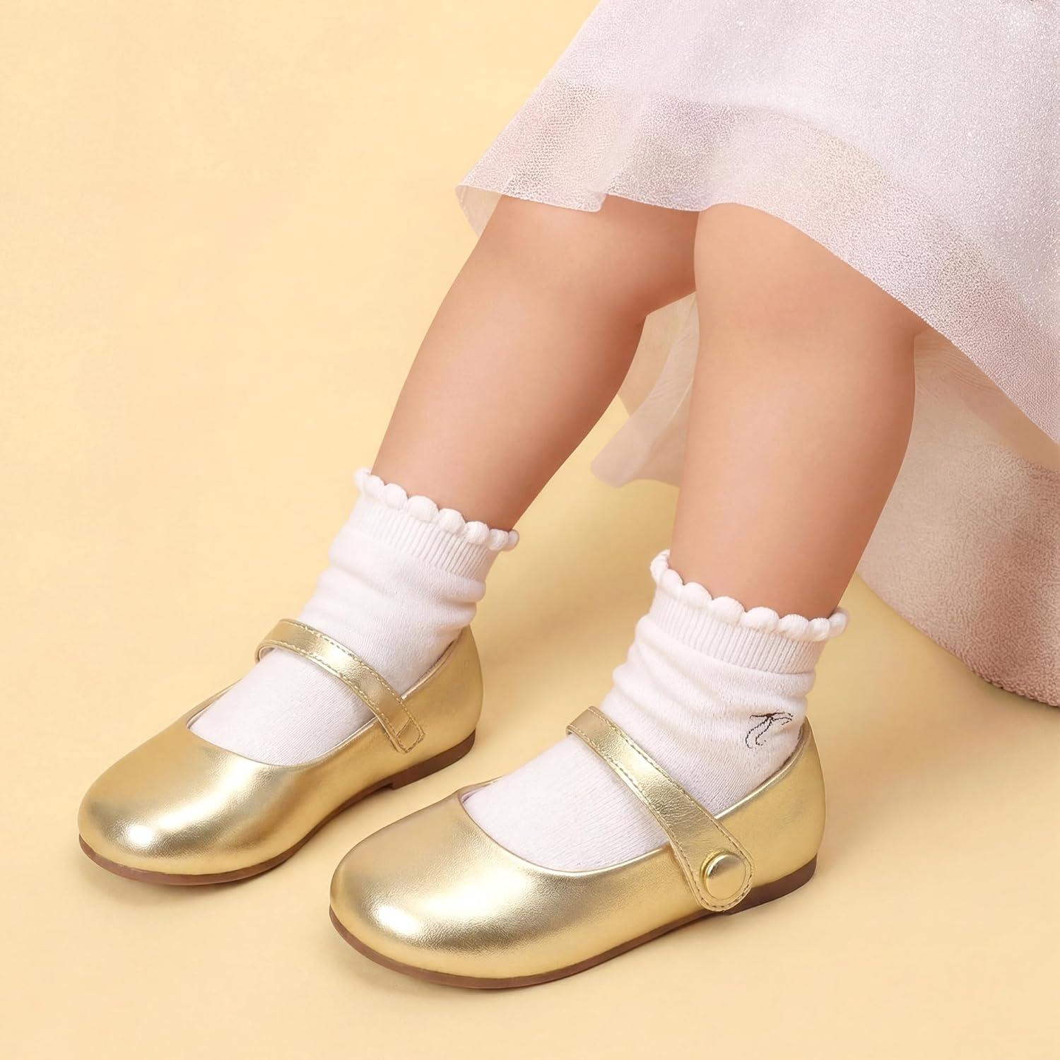 imageDREAM PAIRS Toddler Little Girls Mary Jane Dress Shoes Wedding Ballet Flats Round Toe Flower Girl ShoesGold