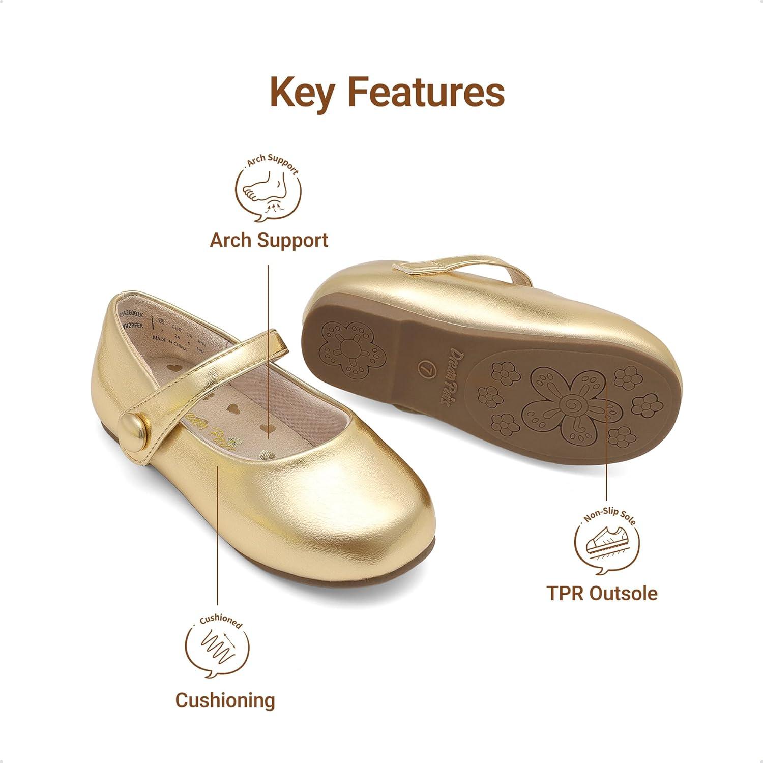 imageDREAM PAIRS Toddler Little Girls Mary Jane Dress Shoes Wedding Ballet Flats Round Toe Flower Girl ShoesGold
