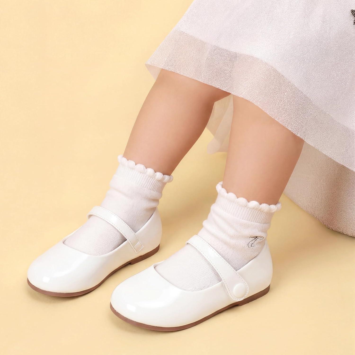 imageDREAM PAIRS Toddler Little Girls Mary Jane Dress Shoes Wedding Ballet Flats Round Toe Flower Girl ShoesWhite