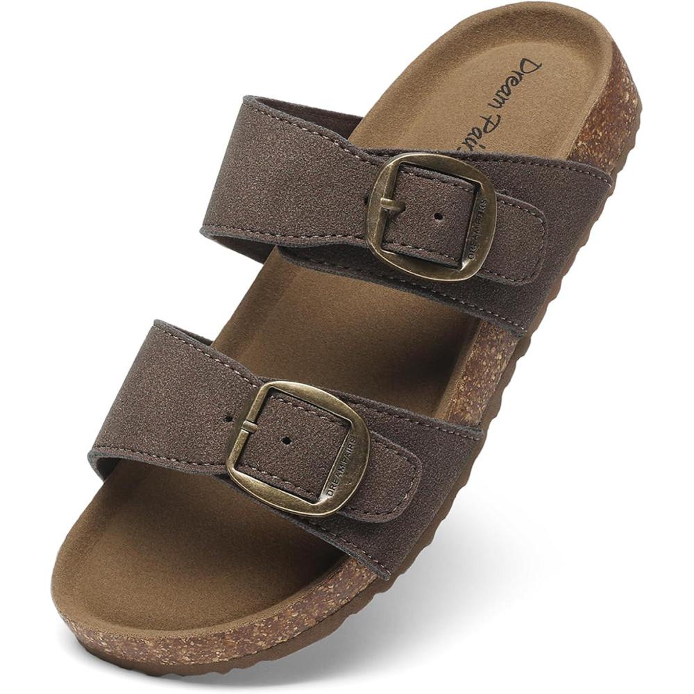 imageDREAM PAIRS Girls Boys Slides For Kids NonSlip with Adjustable Straps for Indoor amp Outdoor Toddler Little KidBig KidDark Brown
