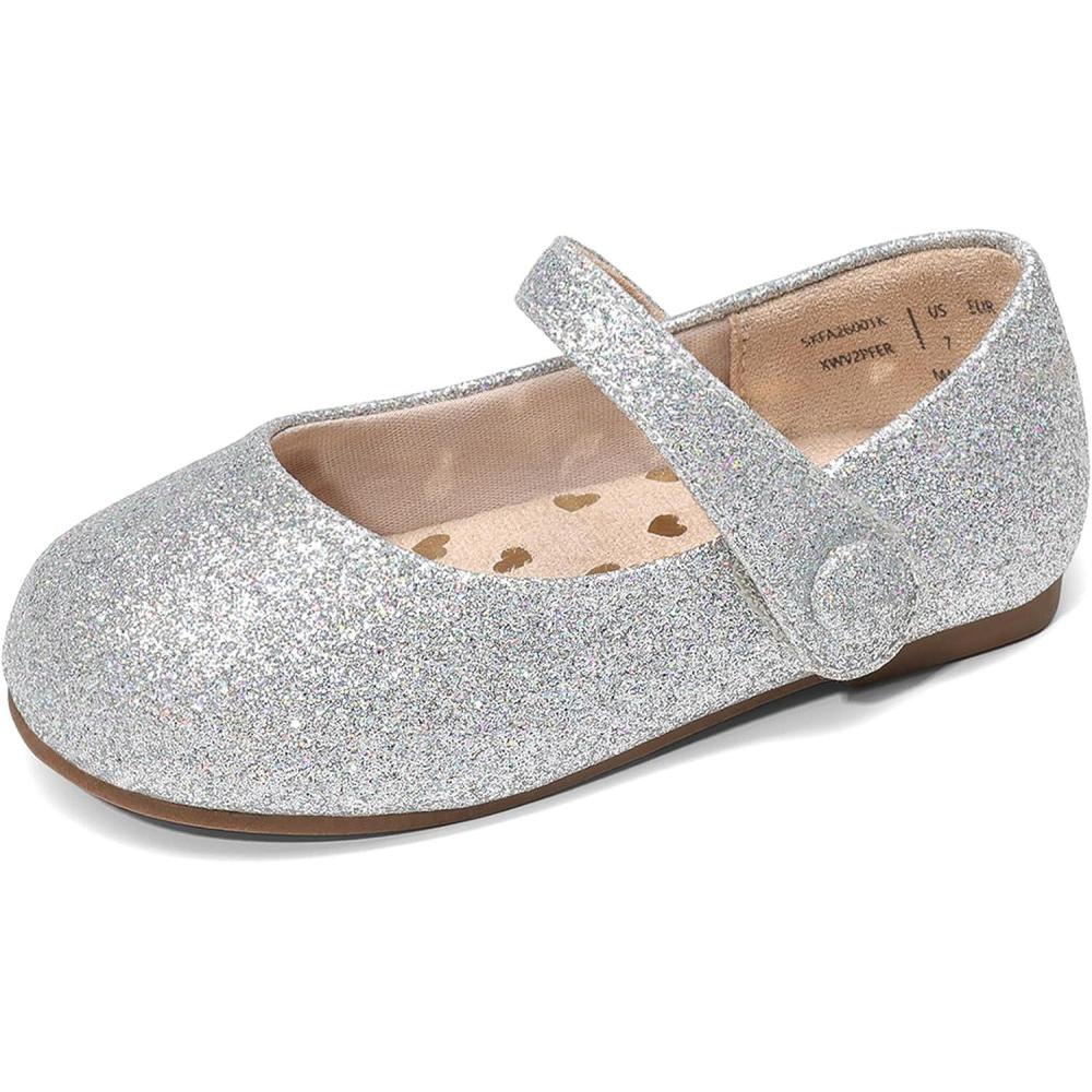 imageDREAM PAIRS Toddler Little Girls Mary Jane Dress Shoes Wedding Ballet Flats Round Toe Flower Girl ShoesSilver