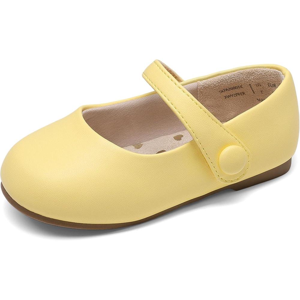 imageDREAM PAIRS Toddler Little Girls Mary Jane Dress Shoes Wedding Ballet Flats Round Toe Flower Girl ShoesYellow