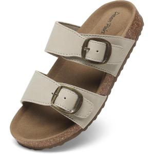 DREAM PAIRS Girls Boys Slides For Kids Non-Slip with Adjustable Straps for Indoor & Outdoor Toddler Little Kid/Big Kid(Beige)