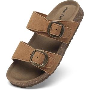 DREAM PAIRS Girls Boys Slides For Kids Non-Slip with Adjustable Straps for Indoor & Outdoor Toddler Little Kid/Big Kid(Camel)