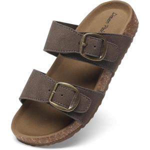 DREAM PAIRS Girls Boys Slides For Kids Non-Slip with Adjustable Straps for Indoor & Outdoor Toddler Little Kid/Big Kid(Dark Brown)