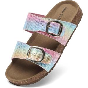 DREAM PAIRS Girls Boys Slides For Kids Non-Slip with Adjustable Straps for Indoor & Outdoor Toddler Little Kid/Big Kid(Rainbow)