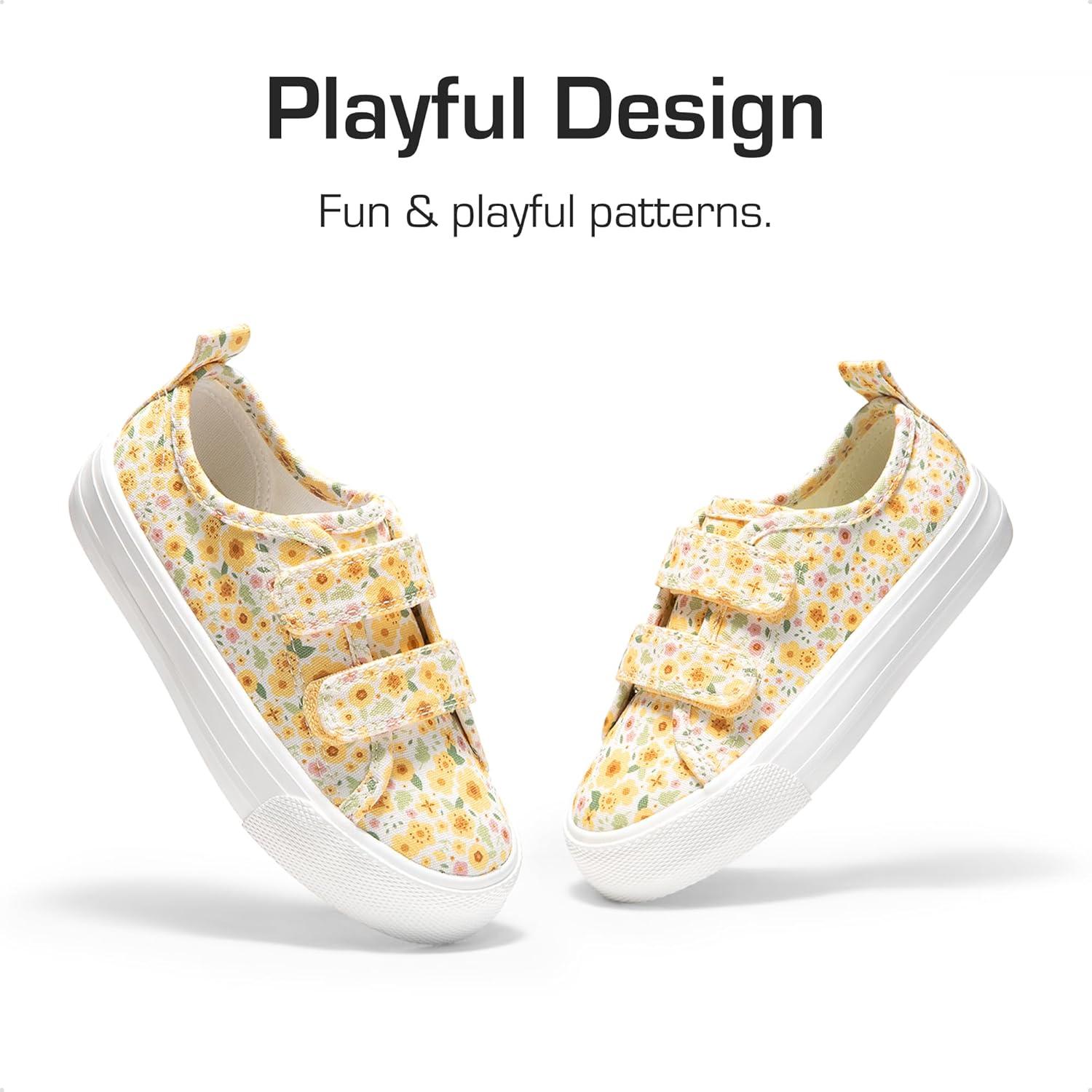 imageDREAM PAIRS Kids Toddler Sneakers Boys Girls Canvas with Cartoon Dual Hook and Loops for School WalkingYellowFlower