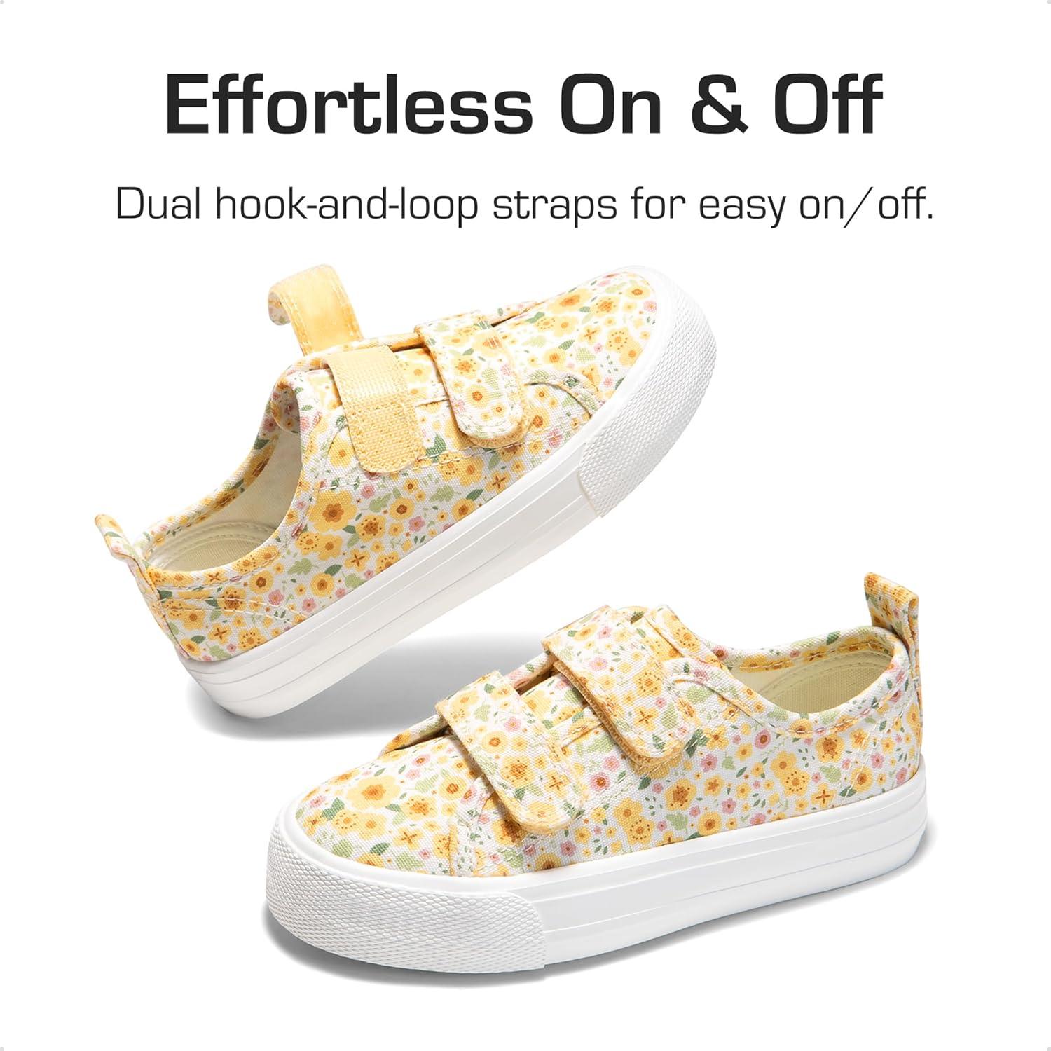 imageDREAM PAIRS Kids Toddler Sneakers Boys Girls Canvas with Cartoon Dual Hook and Loops for School WalkingYellowFlower