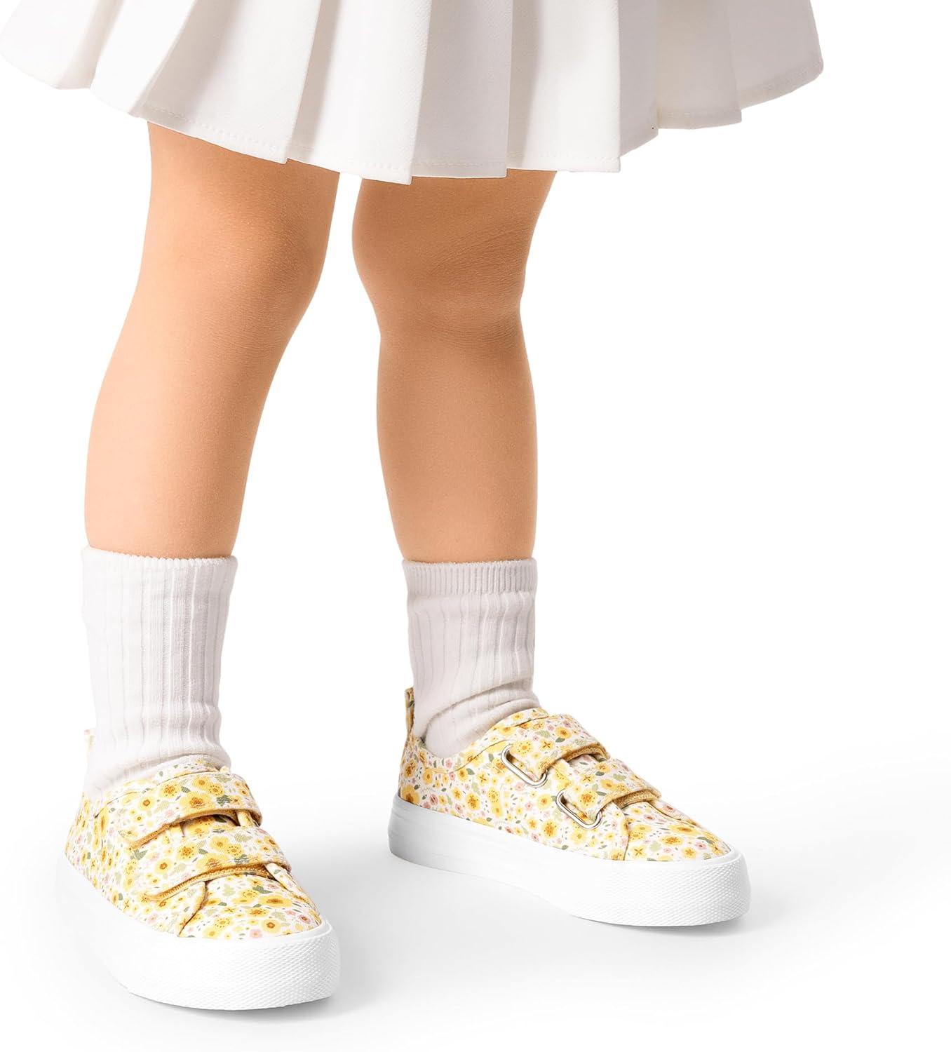 imageDREAM PAIRS Kids Toddler Sneakers Boys Girls Canvas with Cartoon Dual Hook and Loops for School WalkingYellowFlower