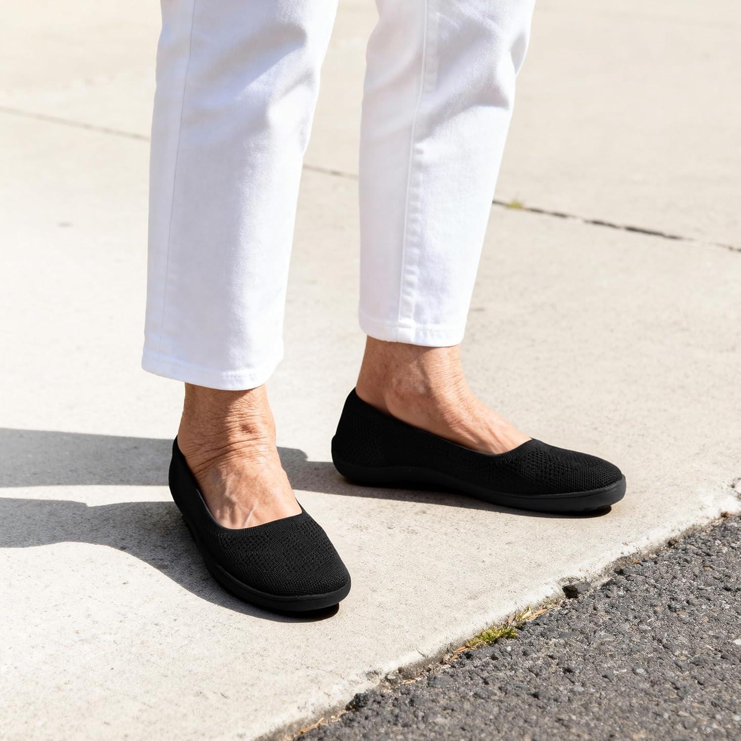imageDREAM PAIRS Womens Ballet Flats Dressy Arch Support Wide Toe Box Knit Flats Comfortable Round Toe Slip On Travel Work Business Office Barefoot ShoesBlack