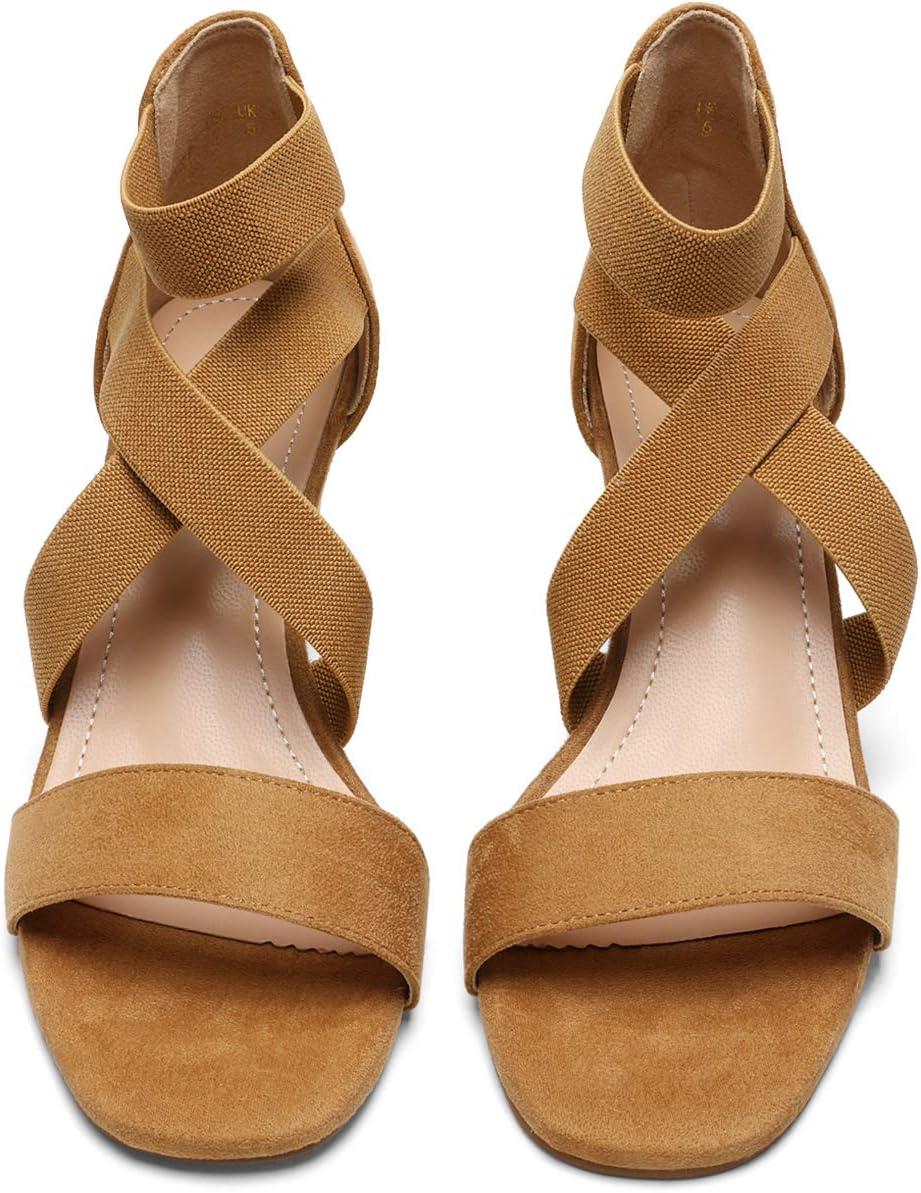 imageDREAM PAIRS Womens Elastic Ankle Strap Low Wedge Sandals Comfortable Dressy Heels for Summer Formal and Special OccasionsCamel