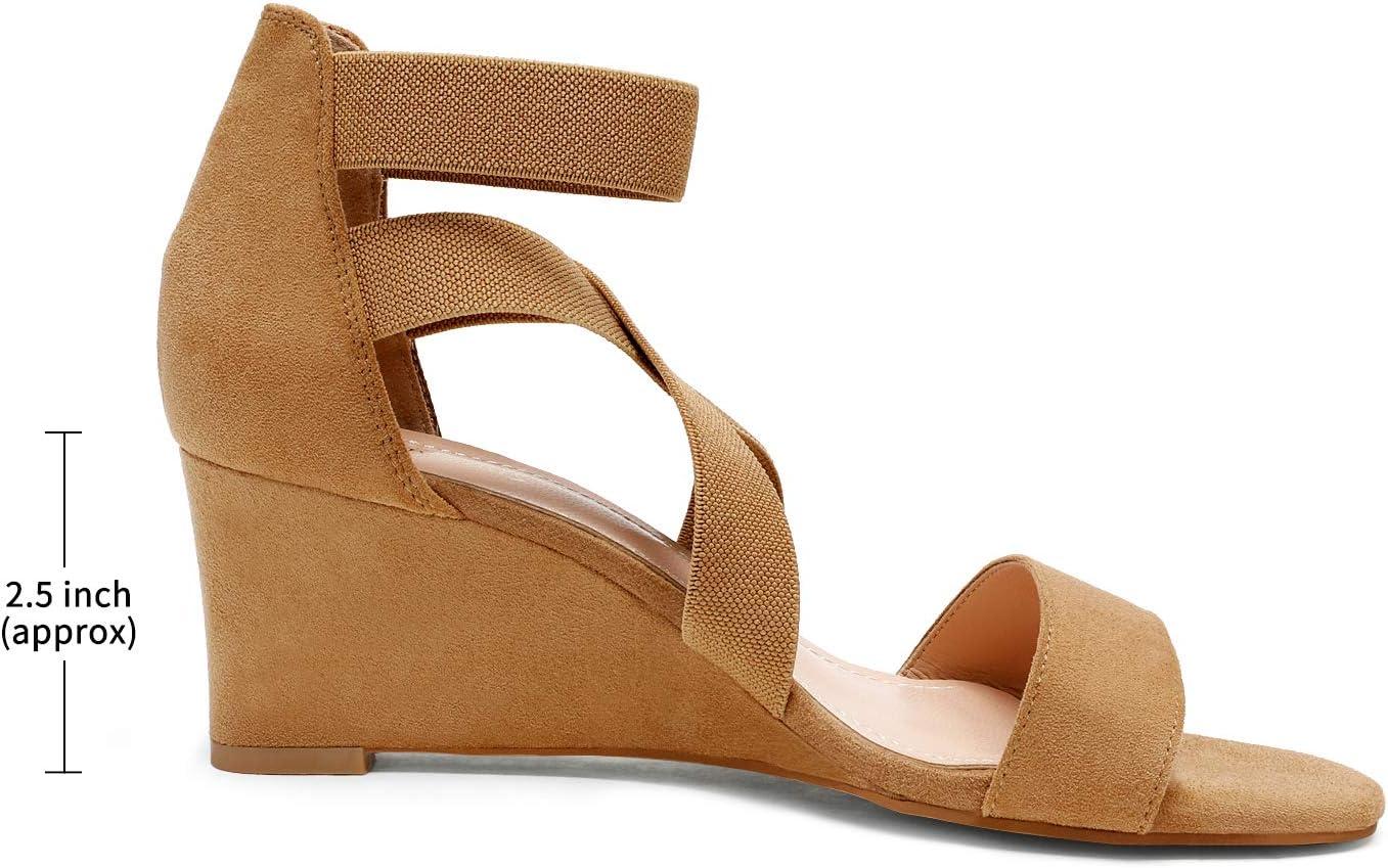 imageDREAM PAIRS Womens Elastic Ankle Strap Low Wedge Sandals Comfortable Dressy Heels for Summer Formal and Special OccasionsCamel