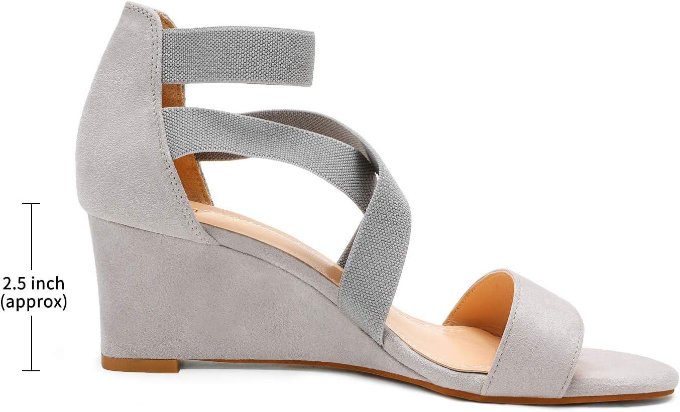 imageDREAM PAIRS Womens Elastic Ankle Strap Low Wedge Sandals Comfortable Dressy Heels for Summer Formal and Special OccasionsGrey