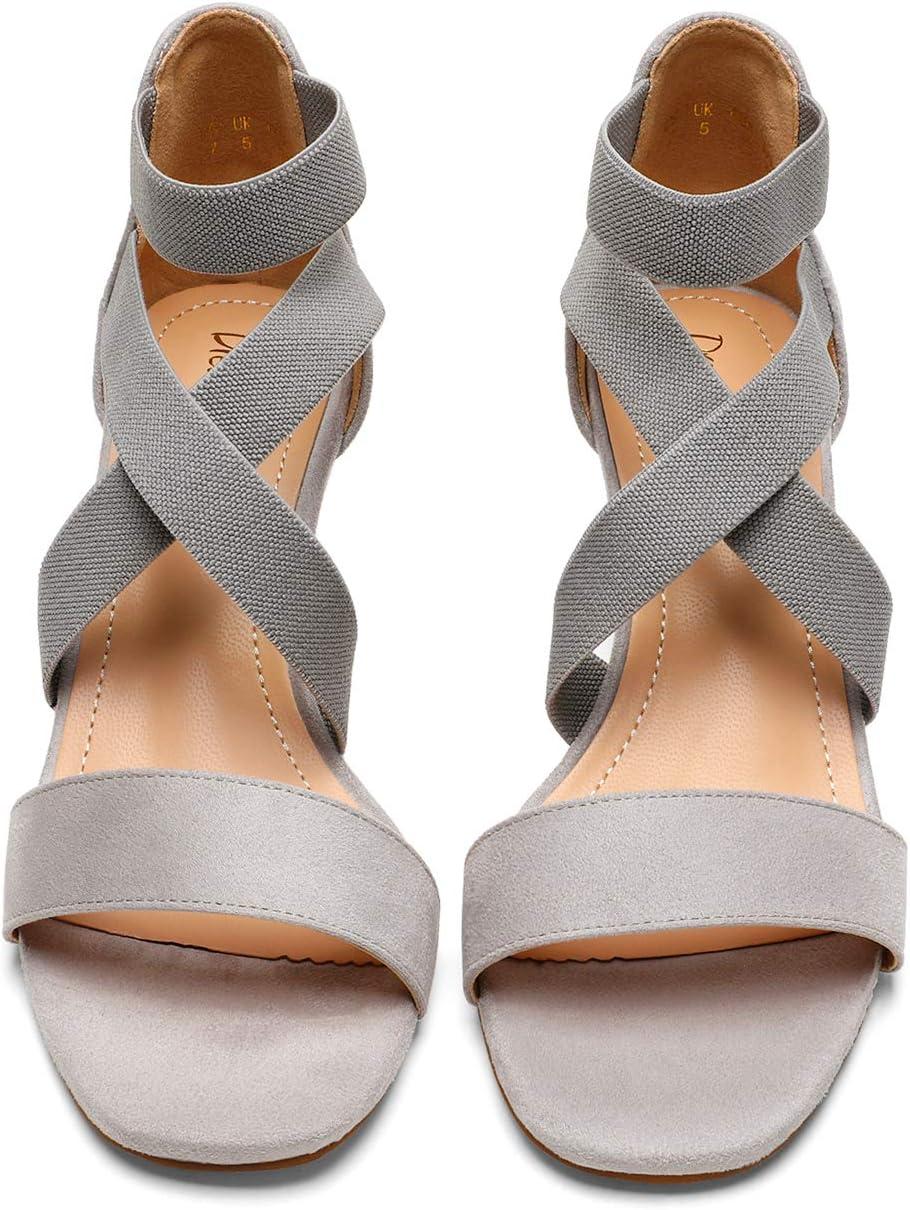 imageDREAM PAIRS Womens Elastic Ankle Strap Low Wedge Sandals Comfortable Dressy Heels for Summer Formal and Special OccasionsGrey
