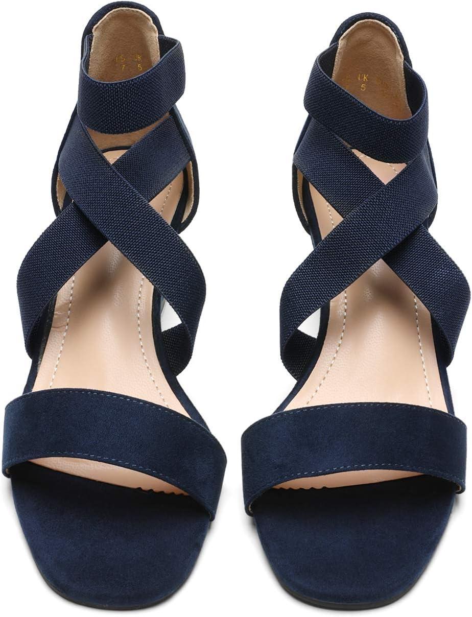 imageDREAM PAIRS Womens Elastic Ankle Strap Low Wedge Sandals Comfortable Dressy Heels for Summer Formal and Special OccasionsNavy