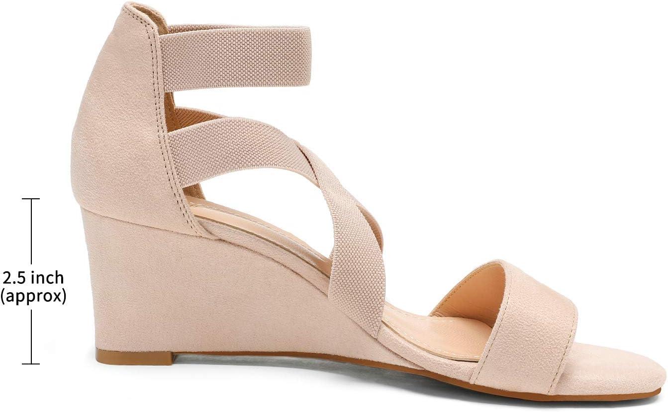 imageDREAM PAIRS Womens Elastic Ankle Strap Low Wedge Sandals Comfortable Dressy Heels for Summer Formal and Special OccasionsNude