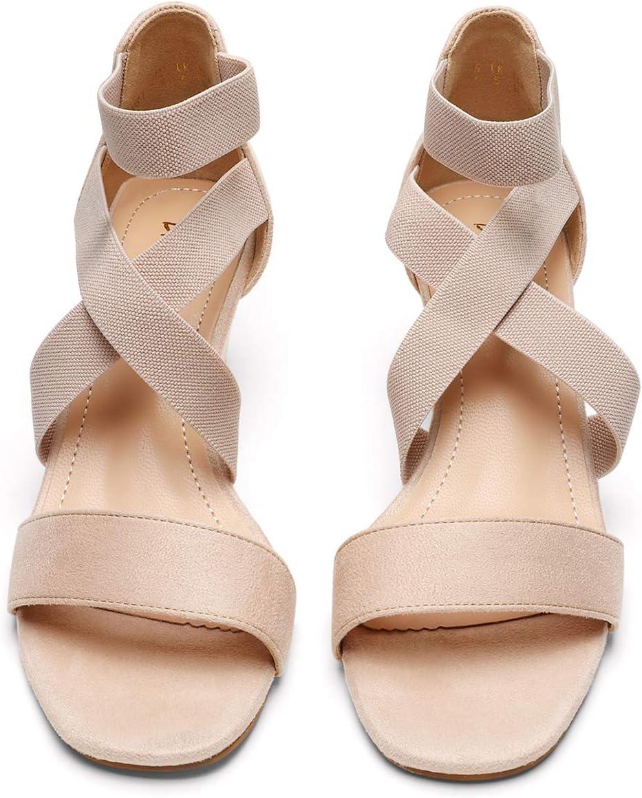 imageDREAM PAIRS Womens Elastic Ankle Strap Low Wedge Sandals Comfortable Dressy Heels for Summer Formal and Special OccasionsNude