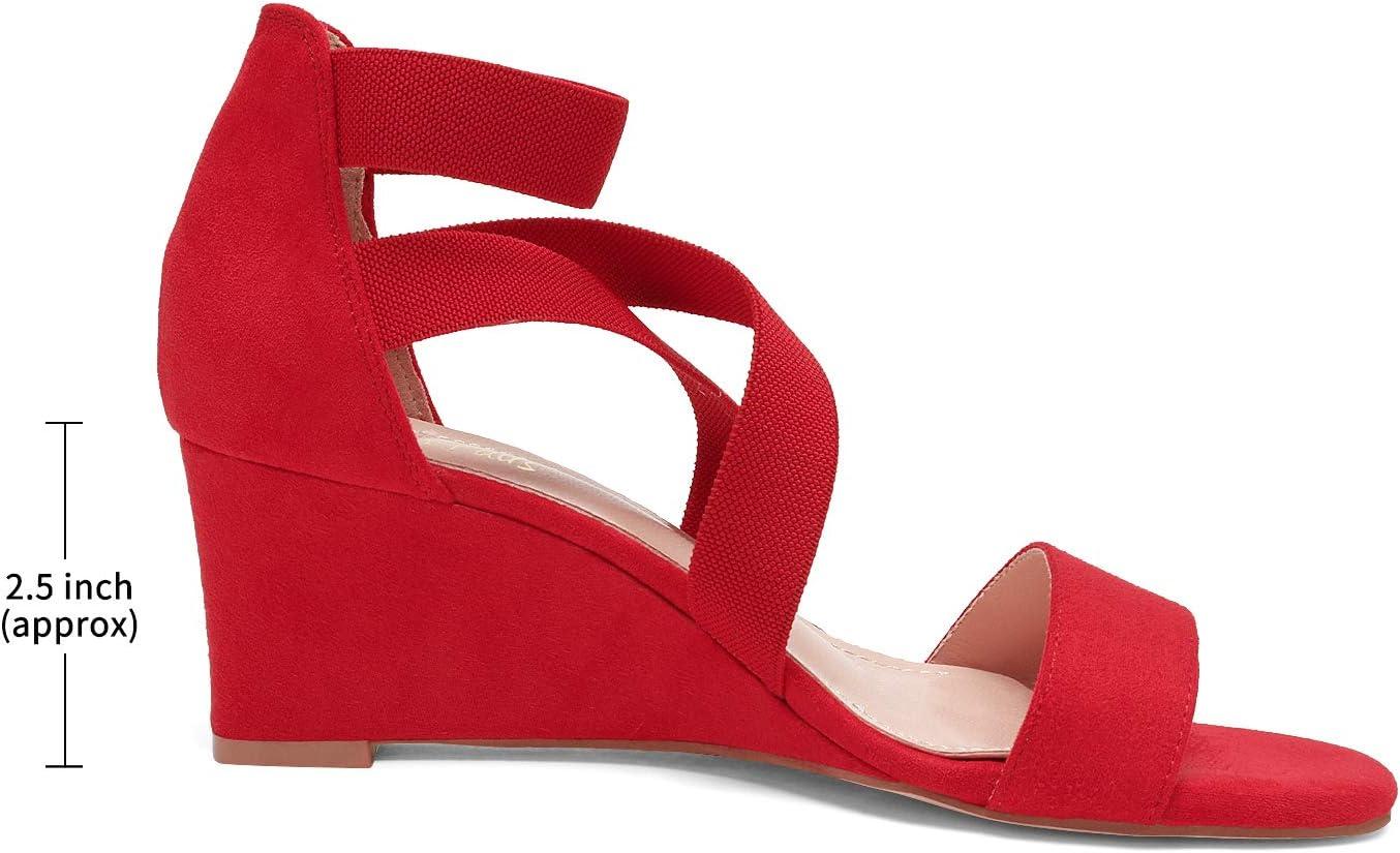 imageDREAM PAIRS Womens Elastic Ankle Strap Low Wedge Sandals Comfortable Dressy Heels for Summer Formal and Special OccasionsRed