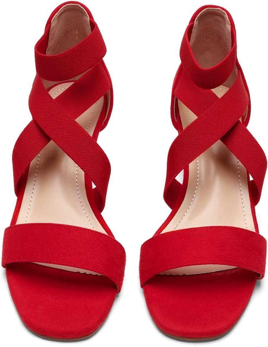 imageDREAM PAIRS Womens Elastic Ankle Strap Low Wedge Sandals Comfortable Dressy Heels for Summer Formal and Special OccasionsRed