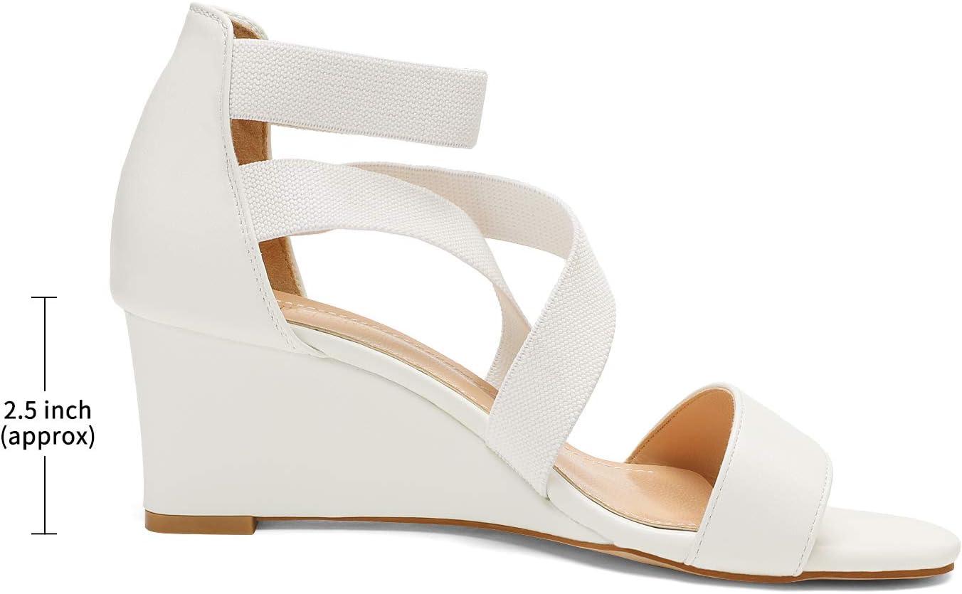 imageDREAM PAIRS Womens Elastic Ankle Strap Low Wedge Sandals Comfortable Dressy Heels for Summer Formal and Special OccasionsWhite