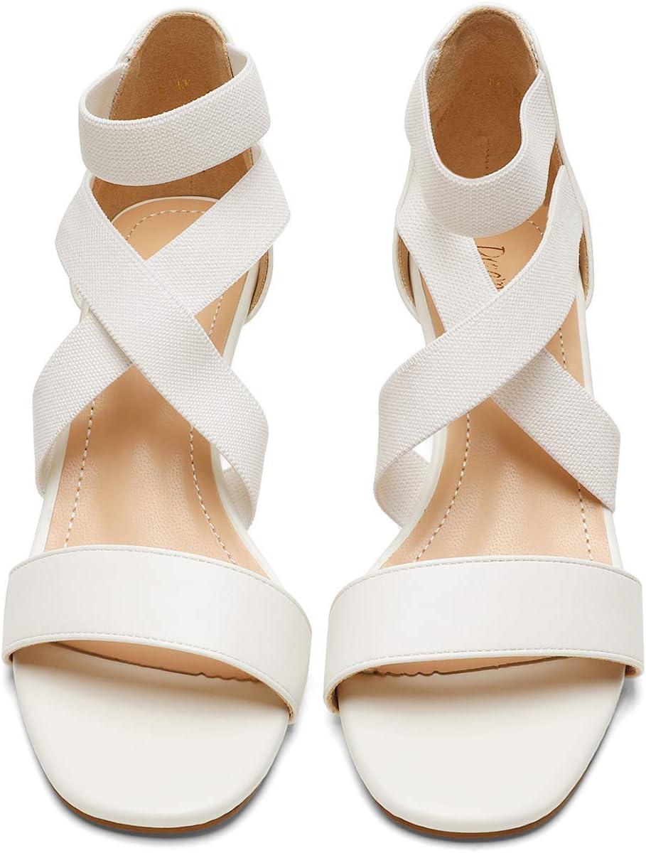 imageDREAM PAIRS Womens Elastic Ankle Strap Low Wedge Sandals Comfortable Dressy Heels for Summer Formal and Special OccasionsWhite