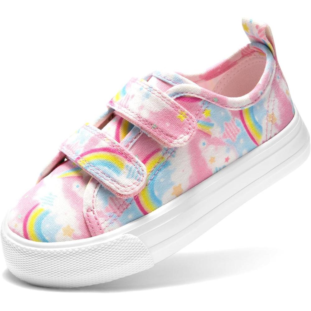 imageDREAM PAIRS Kids Toddler Sneakers Boys Girls Canvas with Cartoon Dual Hook and Loops for School WalkingRainbow