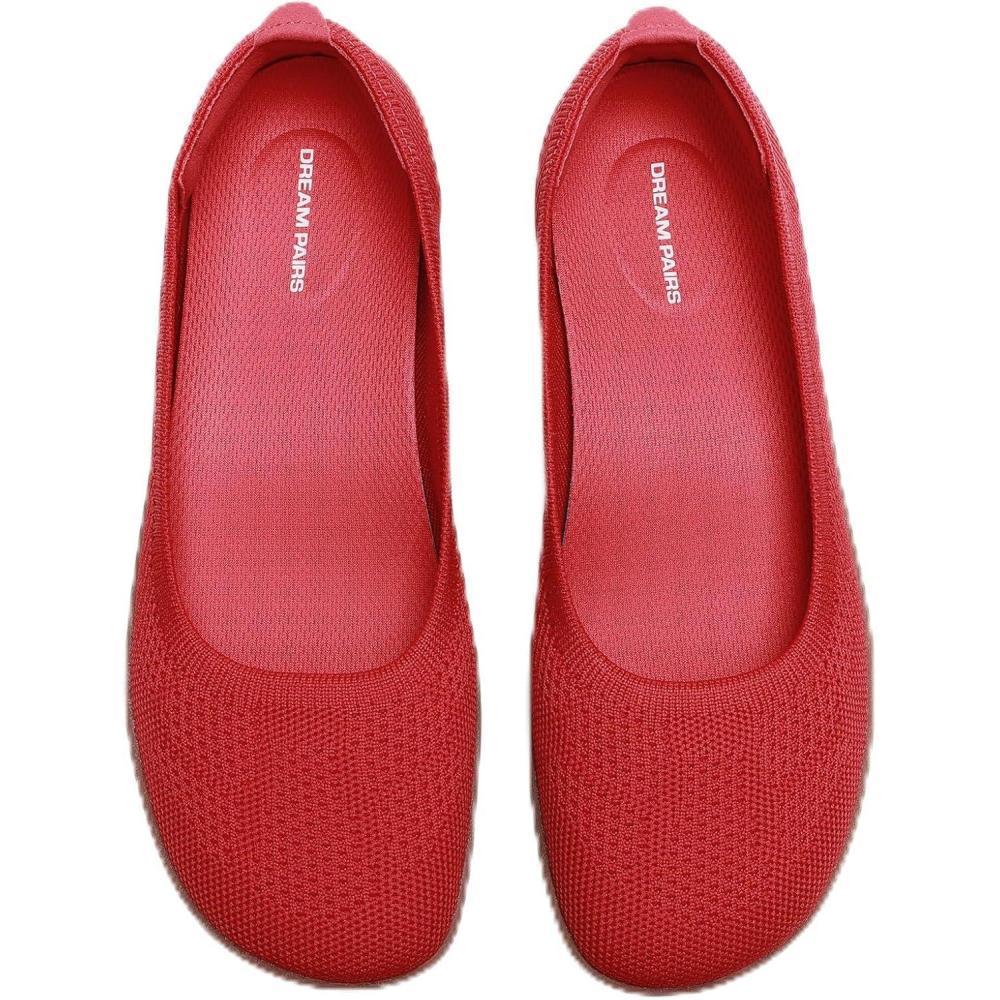 imageDREAM PAIRS Womens Ballet Flats Dressy Arch Support Wide Toe Box Knit Flats Comfortable Round Toe Slip On Travel Work Business Office Barefoot ShoesRed