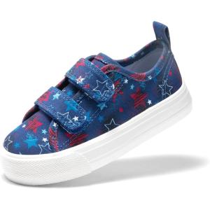DREAM PAIRS Kids Toddler Sneakers Boys Girls Canvas with Cartoon Dual Hook and Loops for School Walking(Navy/Star)