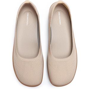 DREAM PAIRS Women’s Ballet Flats Dressy Arch Support Wide Toe Box Knit Flats Comfortable Round Toe Slip On Travel Work Business Office Barefoot Shoes(Nude)