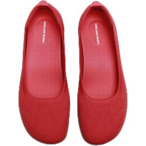 DREAM PAIRS Women’s Ballet Flats Dressy Arch Support Wide Toe Box Knit Flats Comfortable Round Toe Slip On Travel Work Business Office Barefoot Shoes(Red)