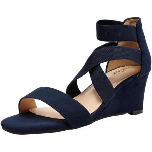 DREAM PAIRS Women’s Elastic Ankle Strap Low Wedge Sandals Comfortable Dressy Heels for Summer Formal and Special Occasions(Navy)