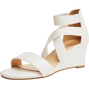 DREAM PAIRS Women’s Elastic Ankle Strap Low Wedge Sandals Comfortable Dressy Heels for Summer Formal and Special Occasions(White)