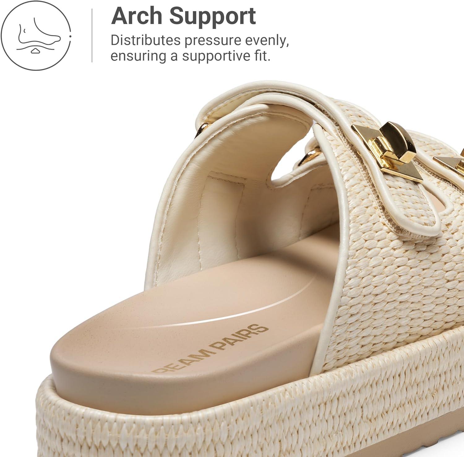 imageDREAM PAIRS Platform Sandals Women Raffia Espadrilles Summer Comfortable Wedge Sandals Beach Vacation Adjustable Buckle Cute Slide SandalsBeige