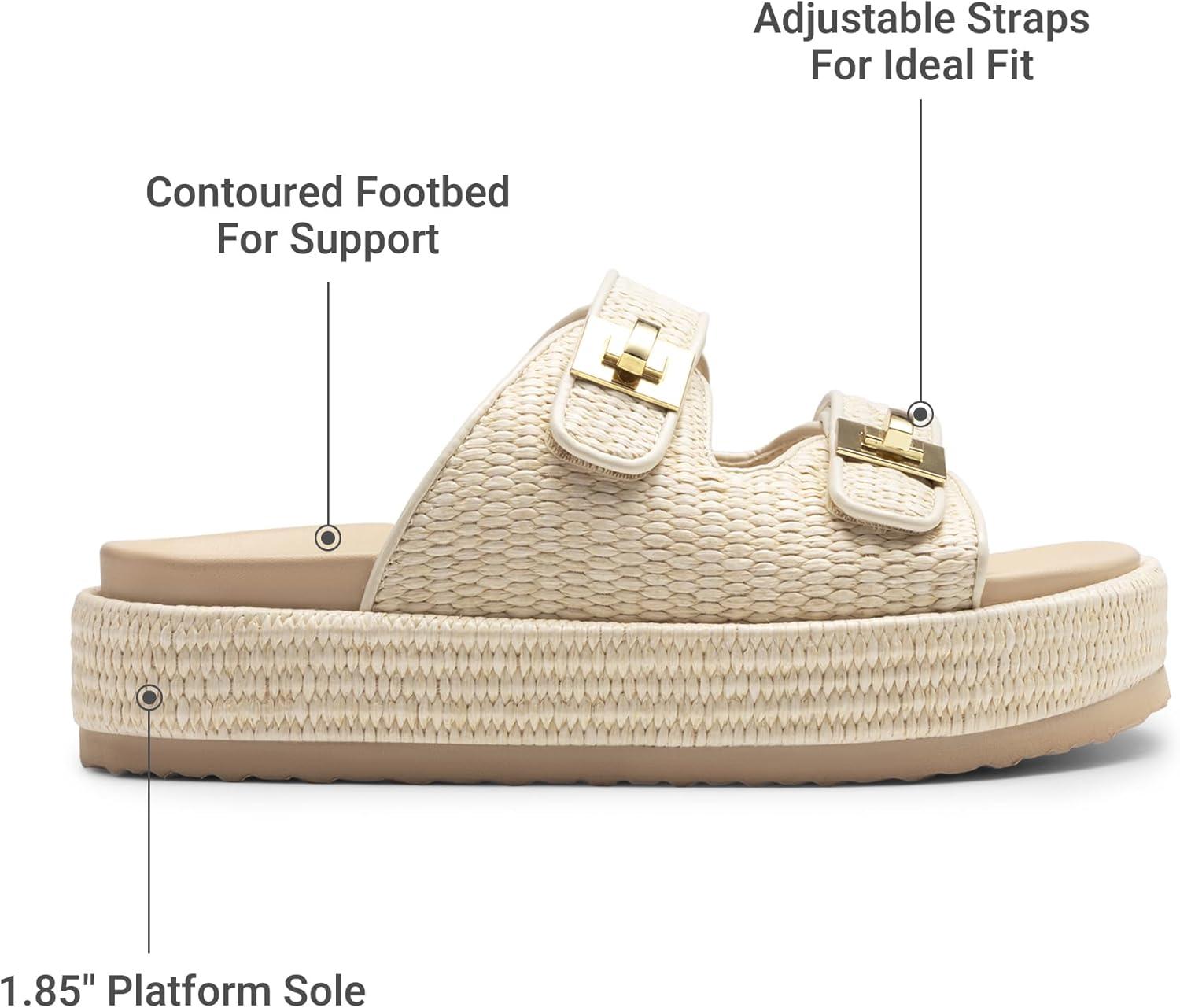 imageDREAM PAIRS Platform Sandals Women Raffia Espadrilles Summer Comfortable Wedge Sandals Beach Vacation Adjustable Buckle Cute Slide SandalsBeige