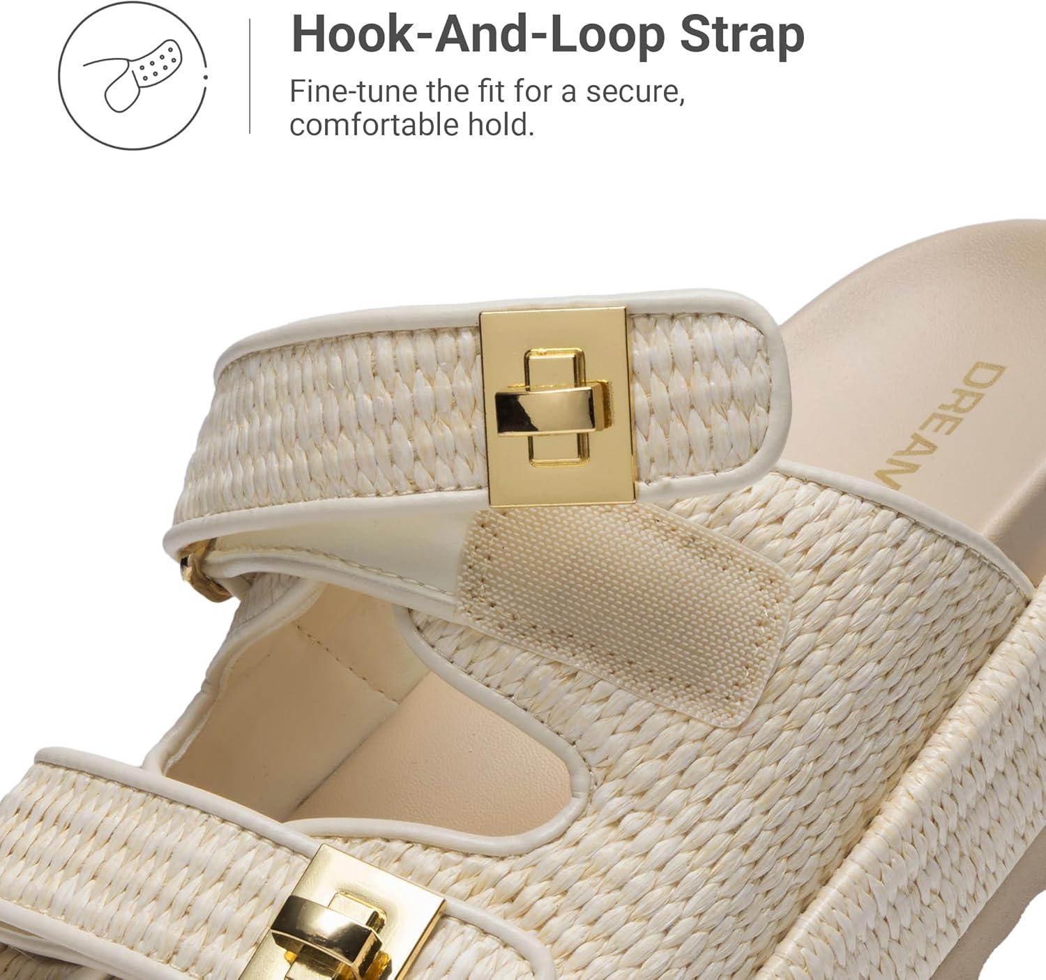 imageDREAM PAIRS Platform Sandals Women Raffia Espadrilles Summer Comfortable Wedge Sandals Beach Vacation Adjustable Buckle Cute Slide SandalsBeige
