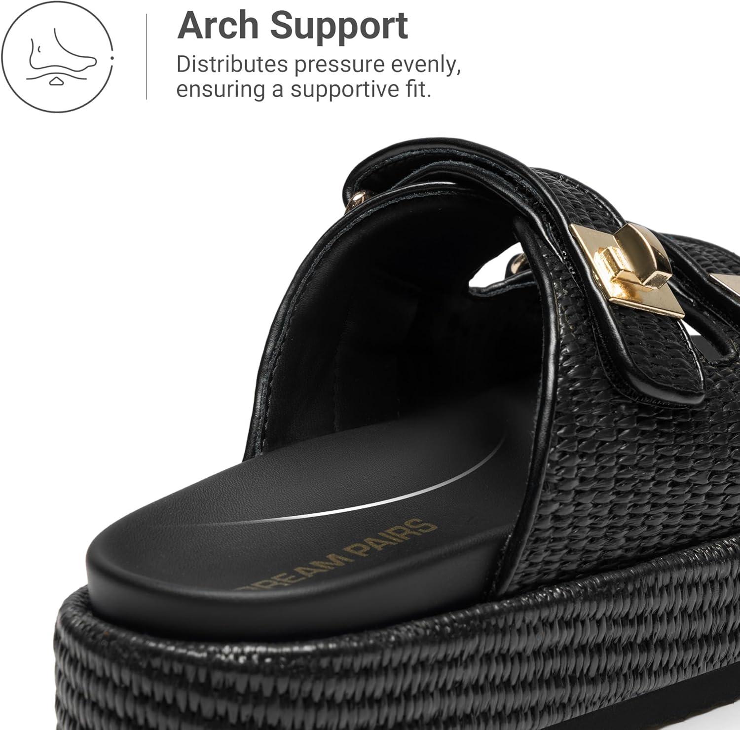imageDREAM PAIRS Platform Sandals Women Raffia Espadrilles Summer Comfortable Wedge Sandals Beach Vacation Adjustable Buckle Cute Slide SandalsBlack