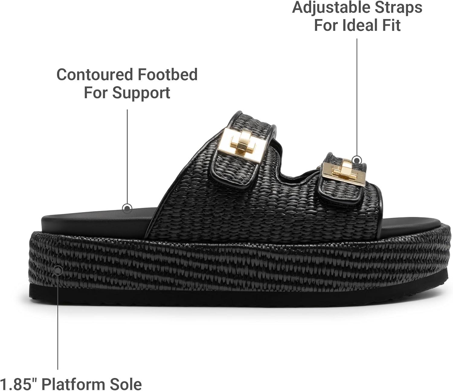 imageDREAM PAIRS Platform Sandals Women Raffia Espadrilles Summer Comfortable Wedge Sandals Beach Vacation Adjustable Buckle Cute Slide SandalsBlack