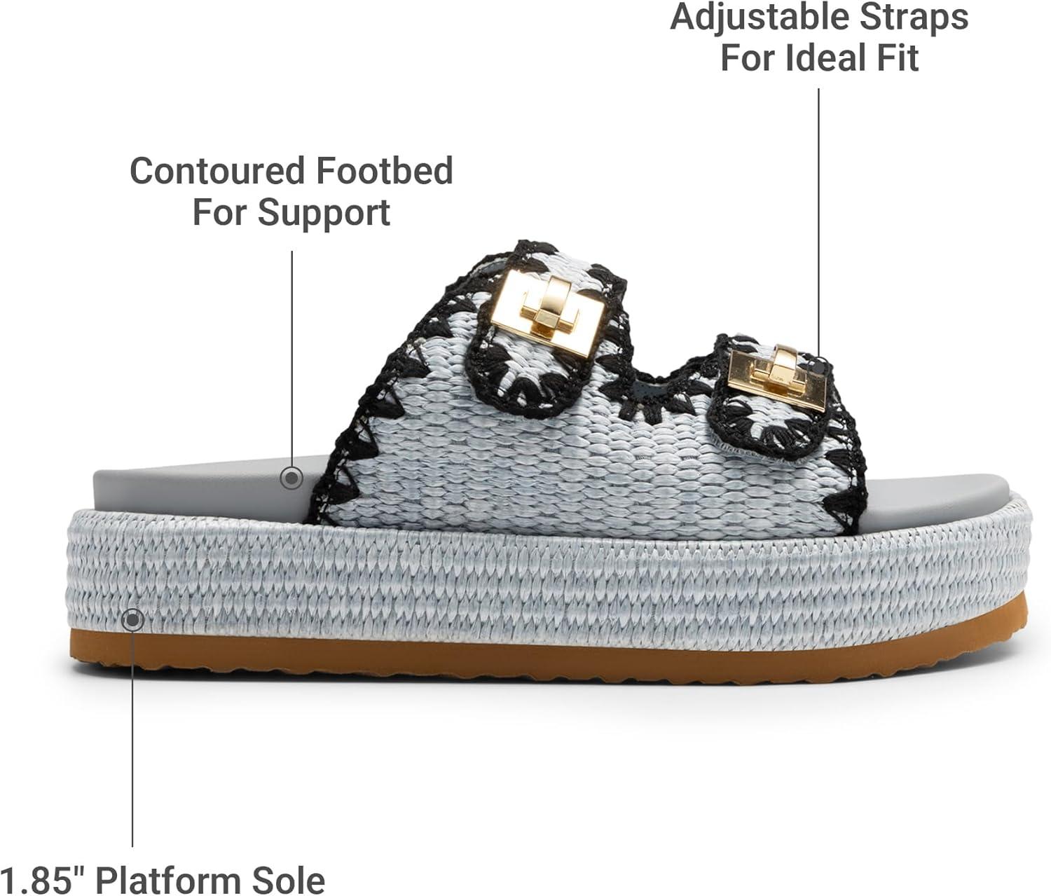 imageDREAM PAIRS Platform Sandals Women Raffia Espadrilles Summer Comfortable Wedge Sandals Beach Vacation Adjustable Buckle Cute Slide SandalsBlue
