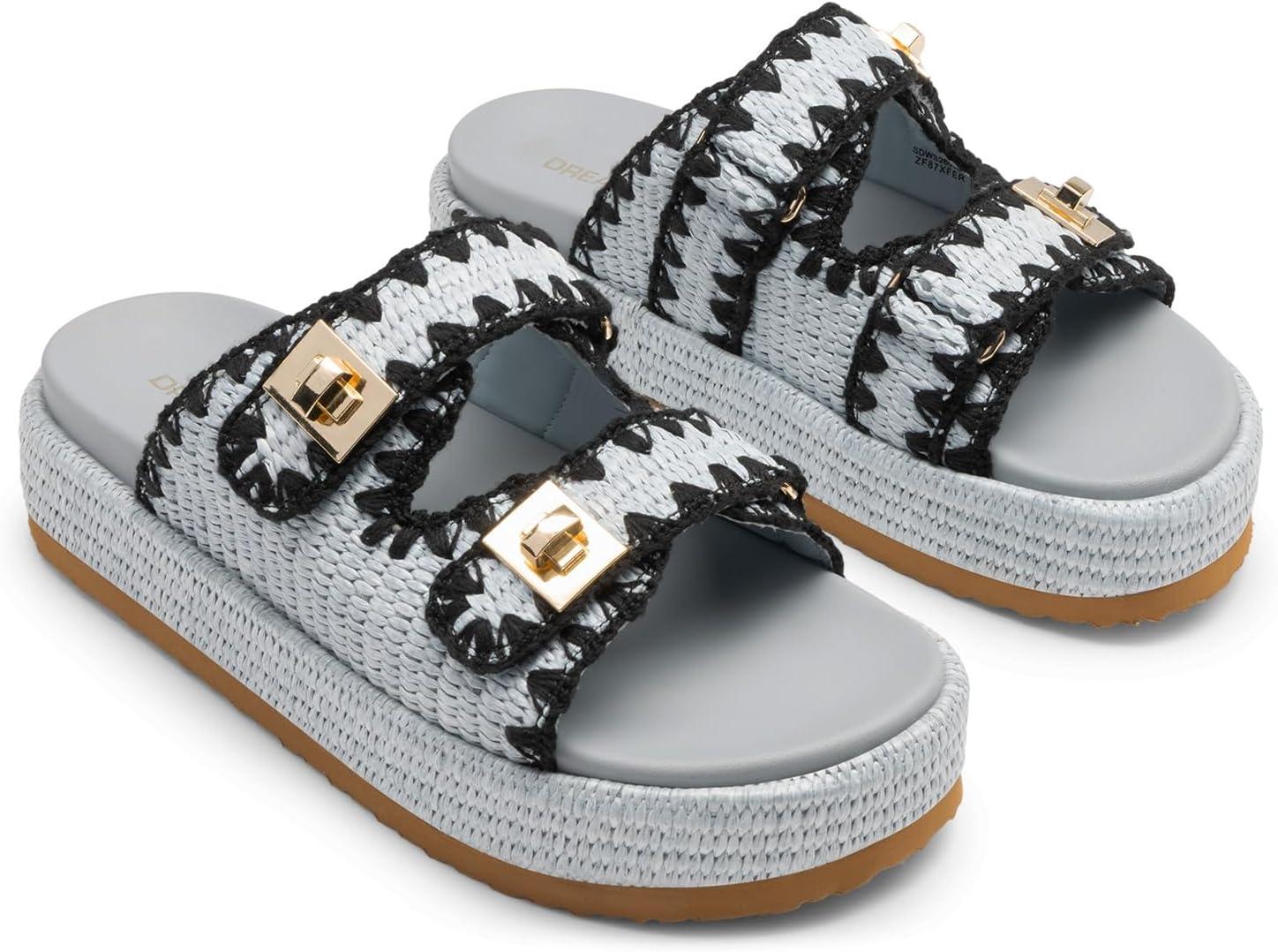 imageDREAM PAIRS Platform Sandals Women Raffia Espadrilles Summer Comfortable Wedge Sandals Beach Vacation Adjustable Buckle Cute Slide SandalsBlue