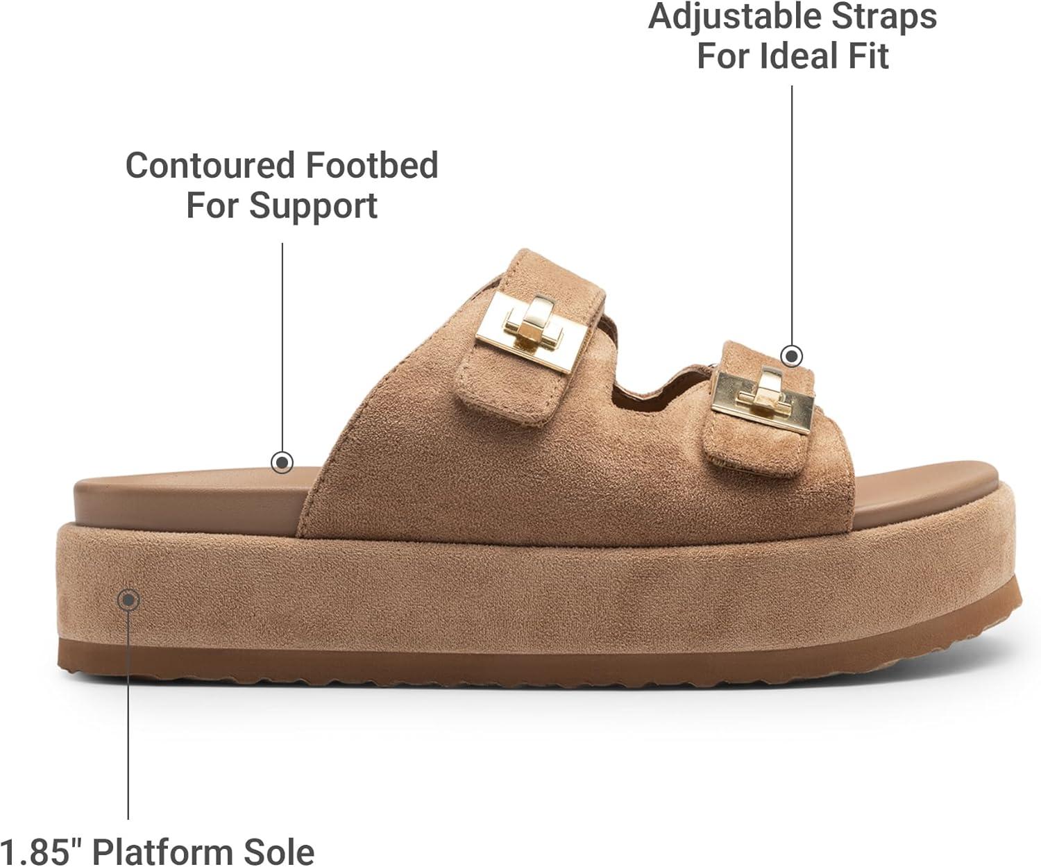 imageDREAM PAIRS Platform Sandals Women Raffia Espadrilles Summer Comfortable Wedge Sandals Beach Vacation Adjustable Buckle Cute Slide SandalsBrown