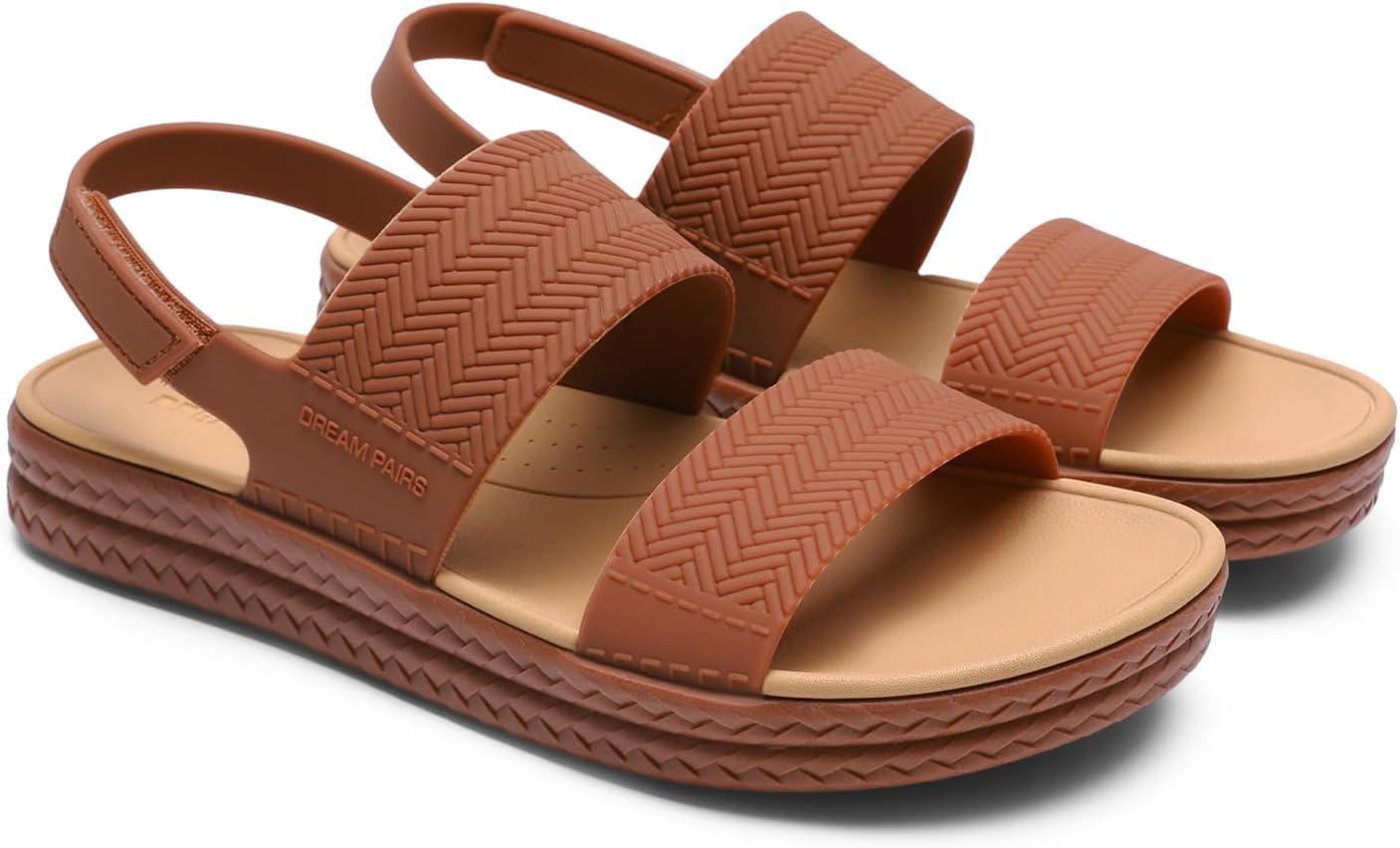 imageDREAM PAIRS Women Water Sandals Comfortable Flat Beach Platform Dressy Summer Walking ShoesBrown