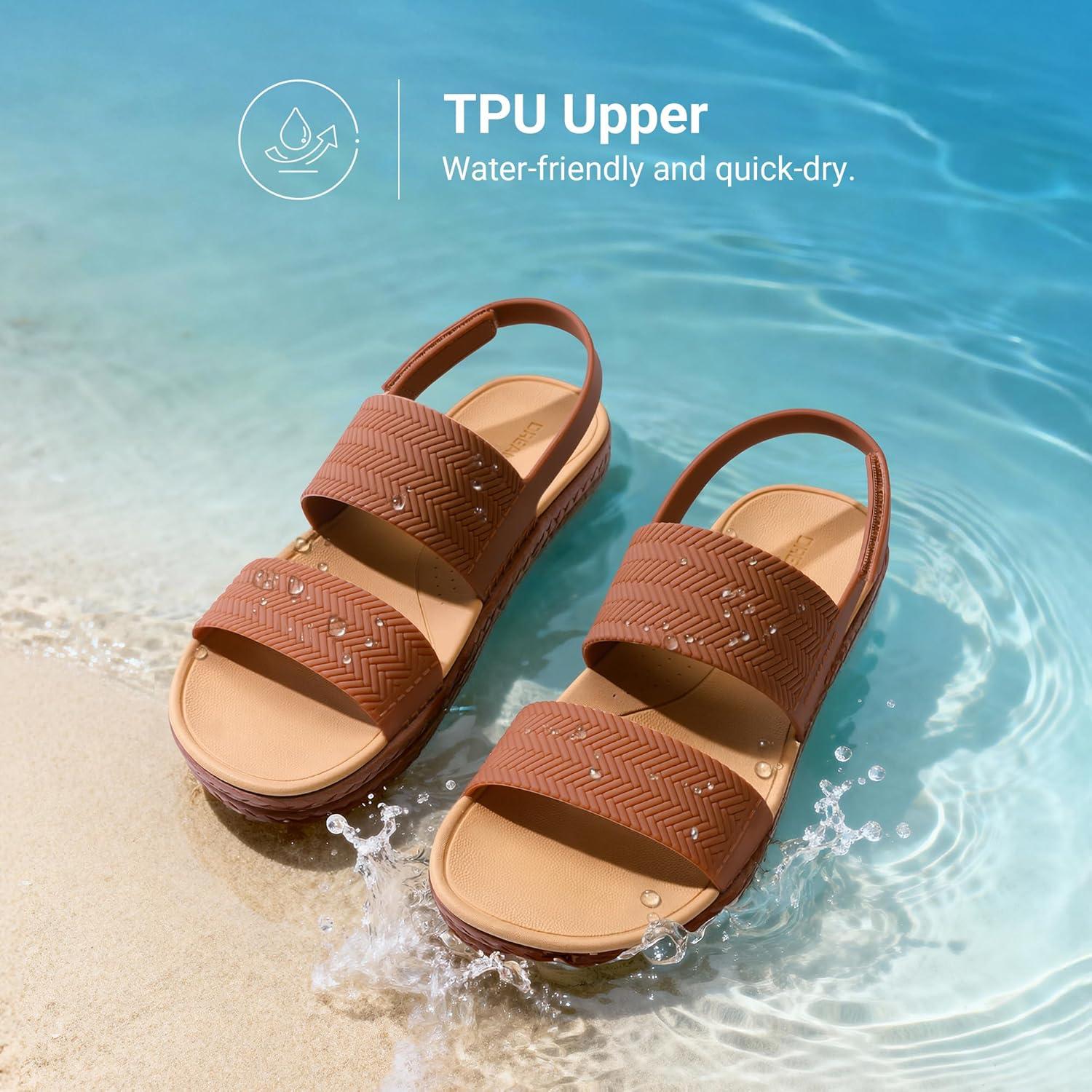 imageDREAM PAIRS Women Water Sandals Comfortable Flat Beach Platform Dressy Summer Walking ShoesBrown