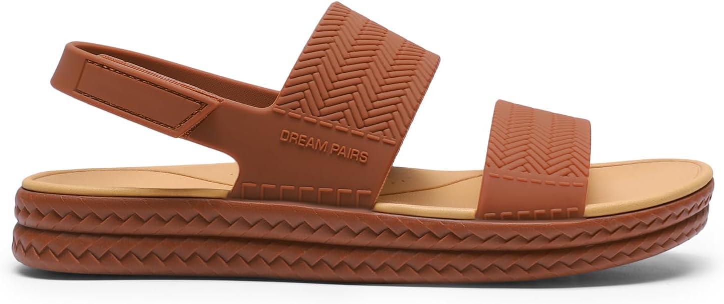 imageDREAM PAIRS Women Water Sandals Comfortable Flat Beach Platform Dressy Summer Walking ShoesBrown