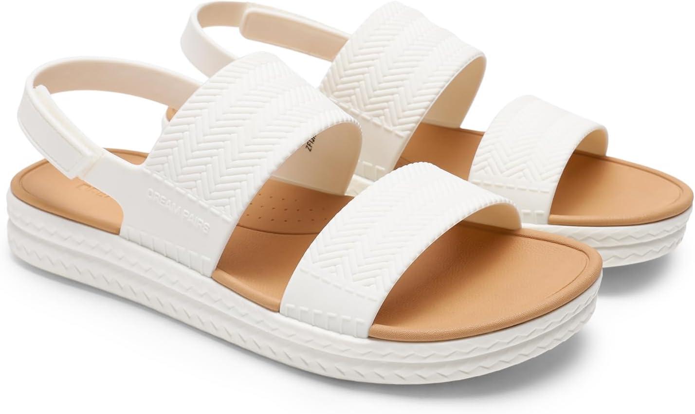 imageDREAM PAIRS Women Water Sandals Comfortable Flat Beach Platform Dressy Summer Walking ShoesWhite