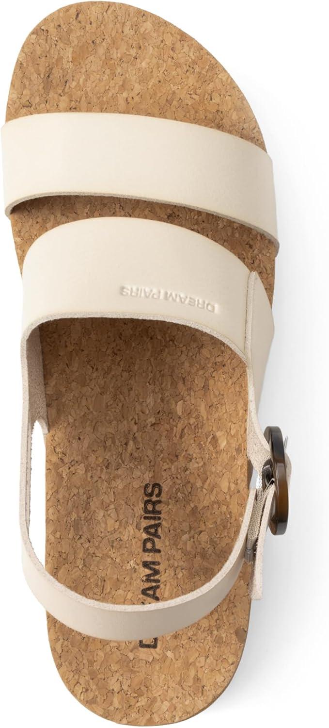imageDREAM PAIRS Womens Orthopedic Arch Support Platform Sandals Comfortable Cork Insole Low Wedges Sandals Flatform Summer Dress Shoes Cute Buckle Wedges for BeachBeige